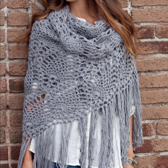 Handmade Accessories - Handmade Crochet Shawl Gray NEW